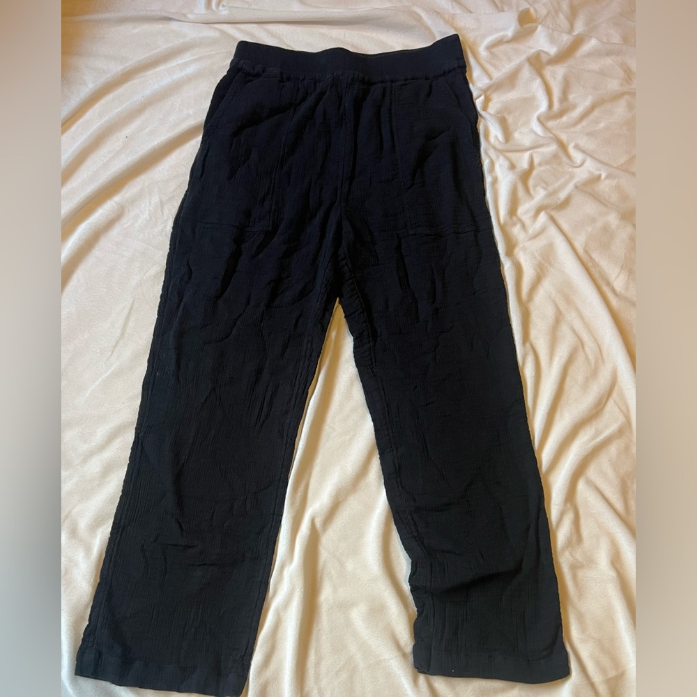 Backcountry Linen Casual Black Wide Leg Elastic Waist Pants
